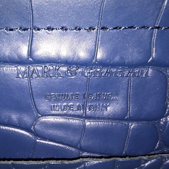 Mark and Graham Everyday Blue Italian Croc Embossed Leather Shoulder Tote Bag - Picture 11 of 13